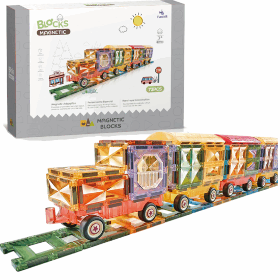 Set 72 Cuburi magnetice transparente luminoase 3D Trenulet STEM Set 72 Cuburi magnetice transparente luminoase 3D Trenulet STEM