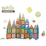 Set 80 Cuburi magnetice transparente luminoase 3D Castel STEM