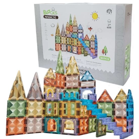 Set 80 Cuburi magnetice transparente luminoase 3D Castel STEM Set 80 Cuburi magnetice transparente luminoase 3D Castel STEM