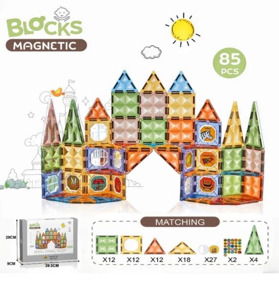 Set 85 Cuburi magnetice transparente luminoase 3D Castel STEM