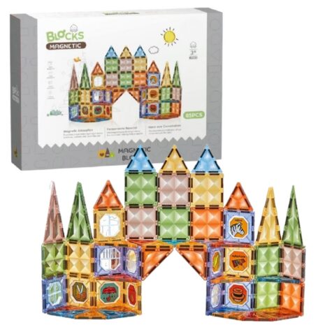 Set 85 Cuburi magnetice transparente luminoase 3D Castel STEM