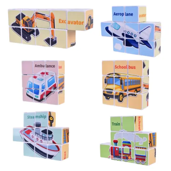 Set 9 cuburi magnetice Vehicule Nave Asambleaza Puzzle