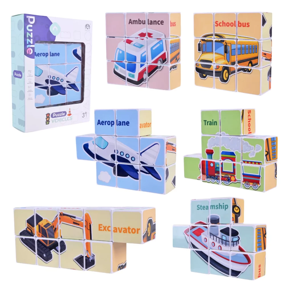 Set 9 cuburi magnetice Vehicule Nave Asambleaza Puzzle