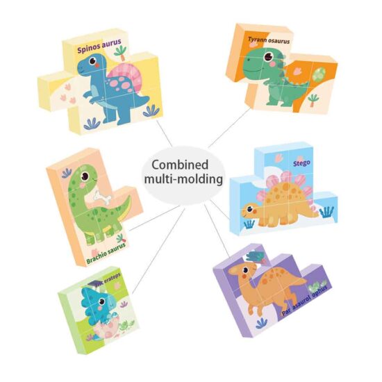 Set 9 cuburi magnetice cu Animale Dinozaur Asambleaza Puzzle