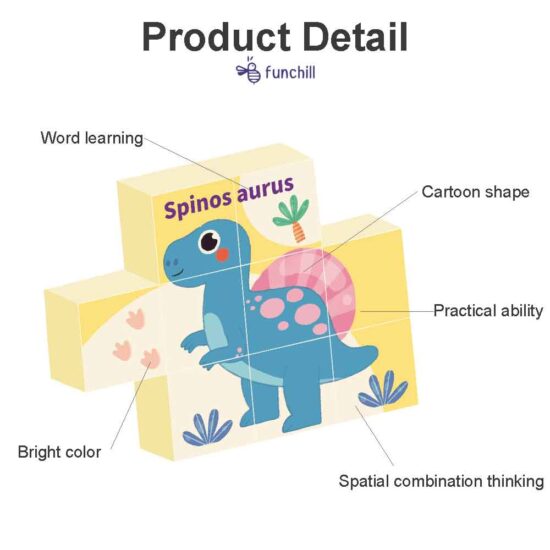 Set 9 cuburi magnetice cu Animale Dinozaur Asambleaza Puzzle