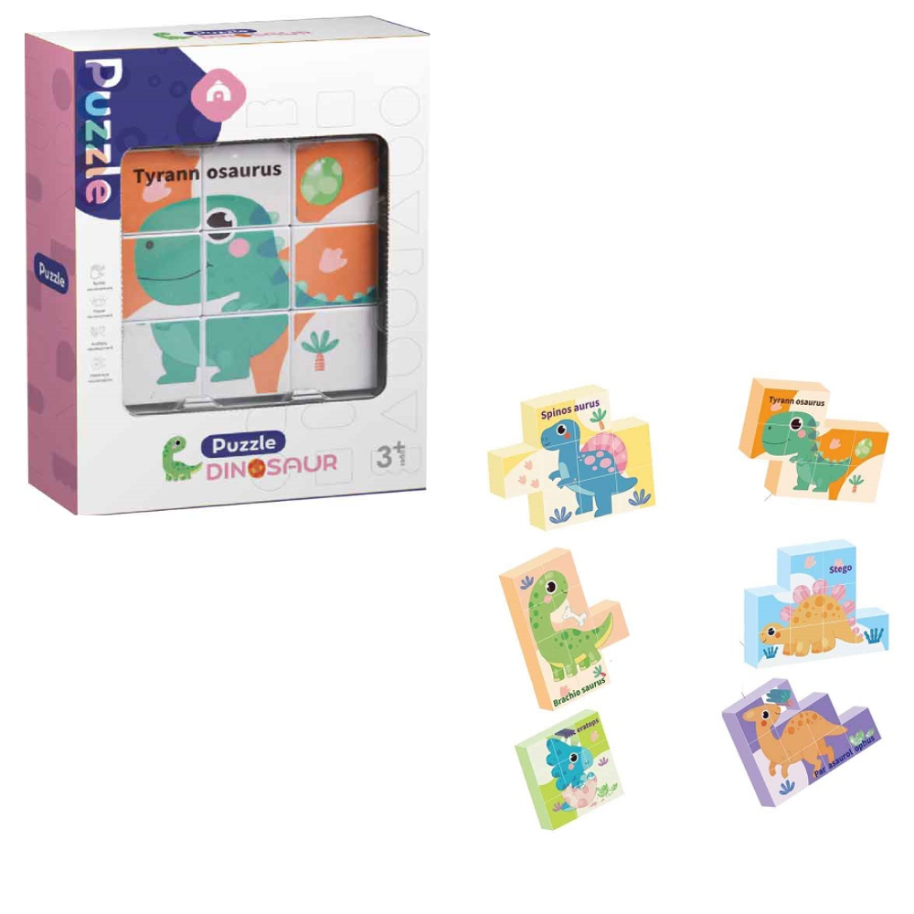 Set 9 cuburi magnetice cu Animale Dinozaur Asambleaza Puzzle