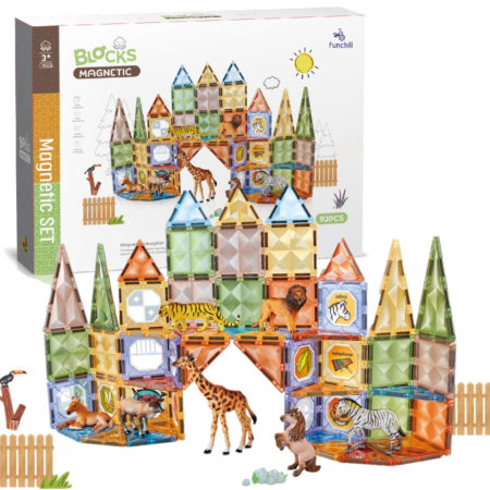 Set 92 Cuburi magnetice transparente luminoase 3D Animale STEM