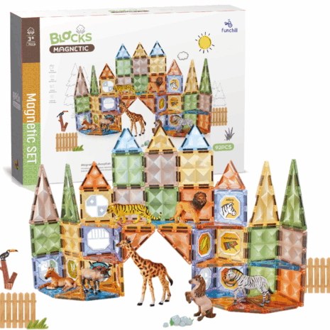 Set 92 Cuburi magnetice transparente luminoase 3D Animale STEM