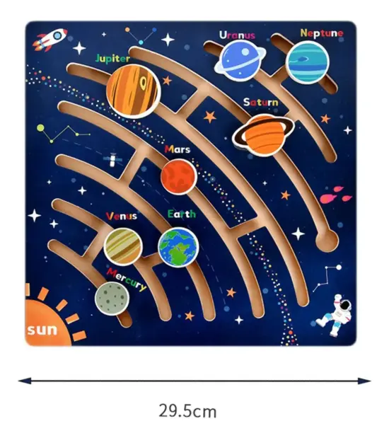 Sistemul solar cu 8 Planete Joc educativ Puzzle labirint lemn
