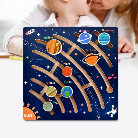 Sistemul solar cu 8 Planete Joc educativ Puzzle labirint lemn