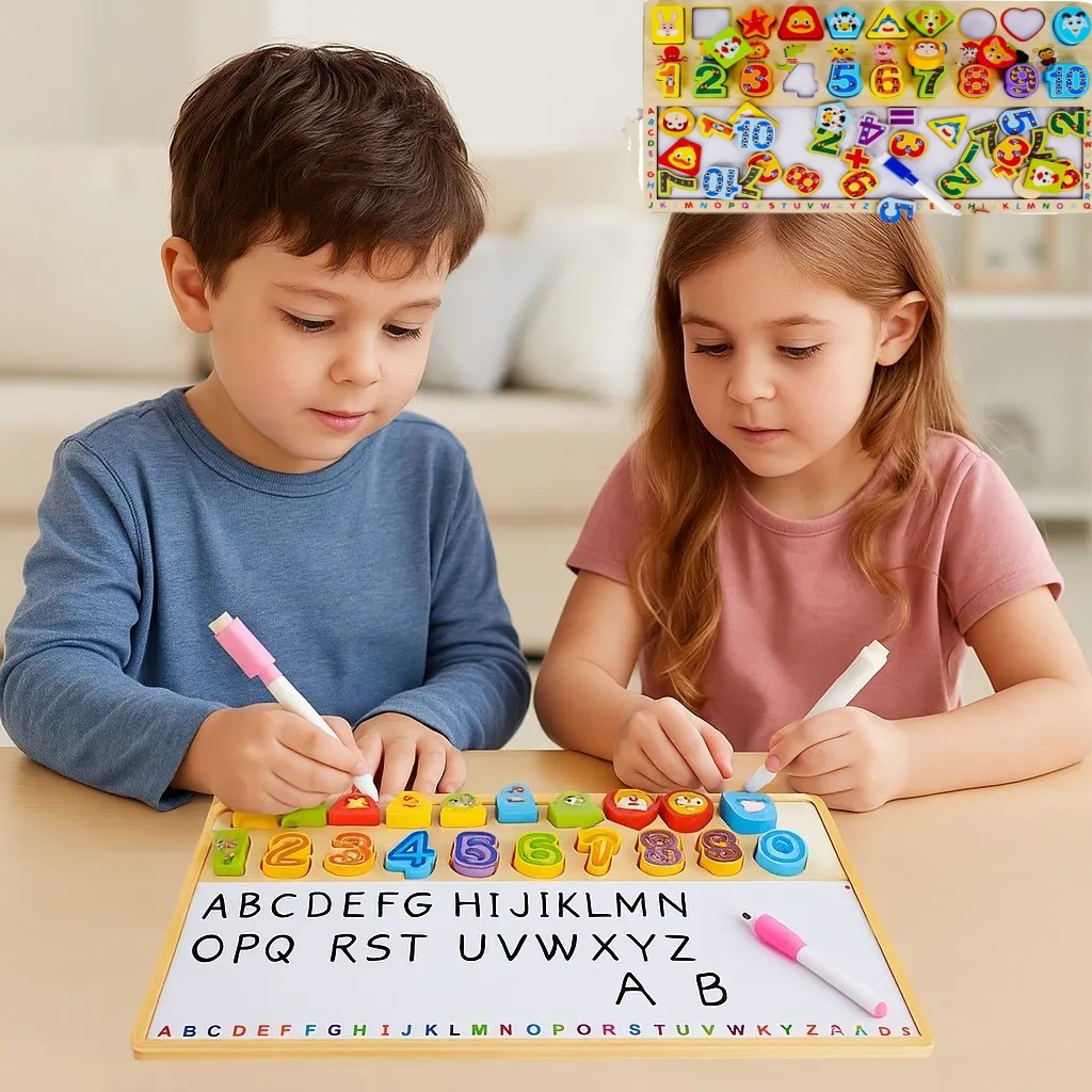 Tabla educativa de scris cu Cifre Marker si Forme geometrice