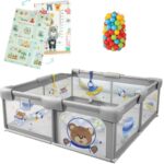 Tarc de joaca 150180cm Ursulet cu Covor impermeabil si 60 bile