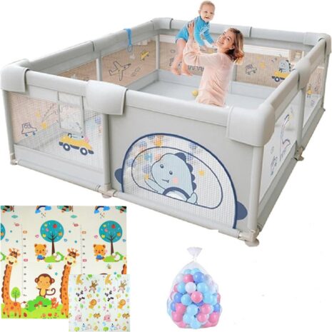 Tarc de joaca 150180cm cu Covor impermeabil si 60 bile colorate