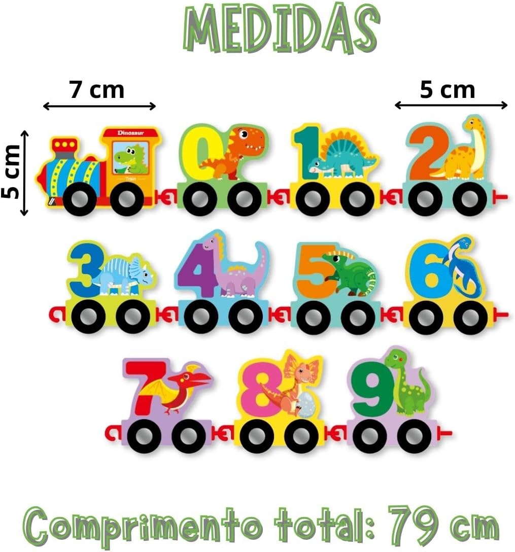 Tren magnetic Dinozaur cu Cifre 0-9 Joc educativ cu 10 Vagoane