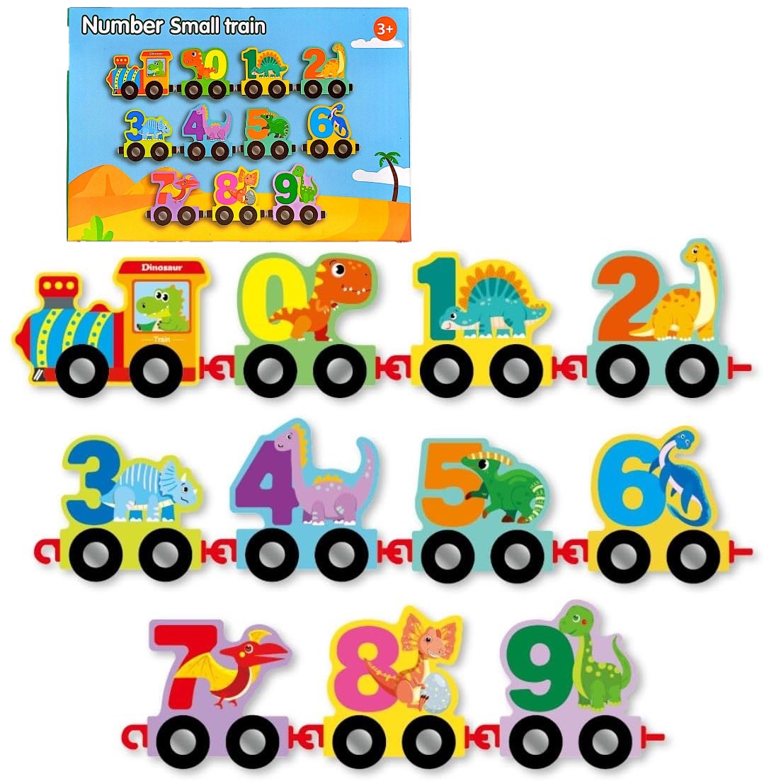 Tren magnetic Dinozaur cu Cifre 0-9 Joc educativ cu 10 Vagoane