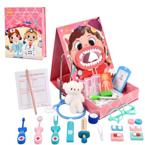 Trusa Dentist Fetite Set cutia medicala din lemn Jucarii Doctor