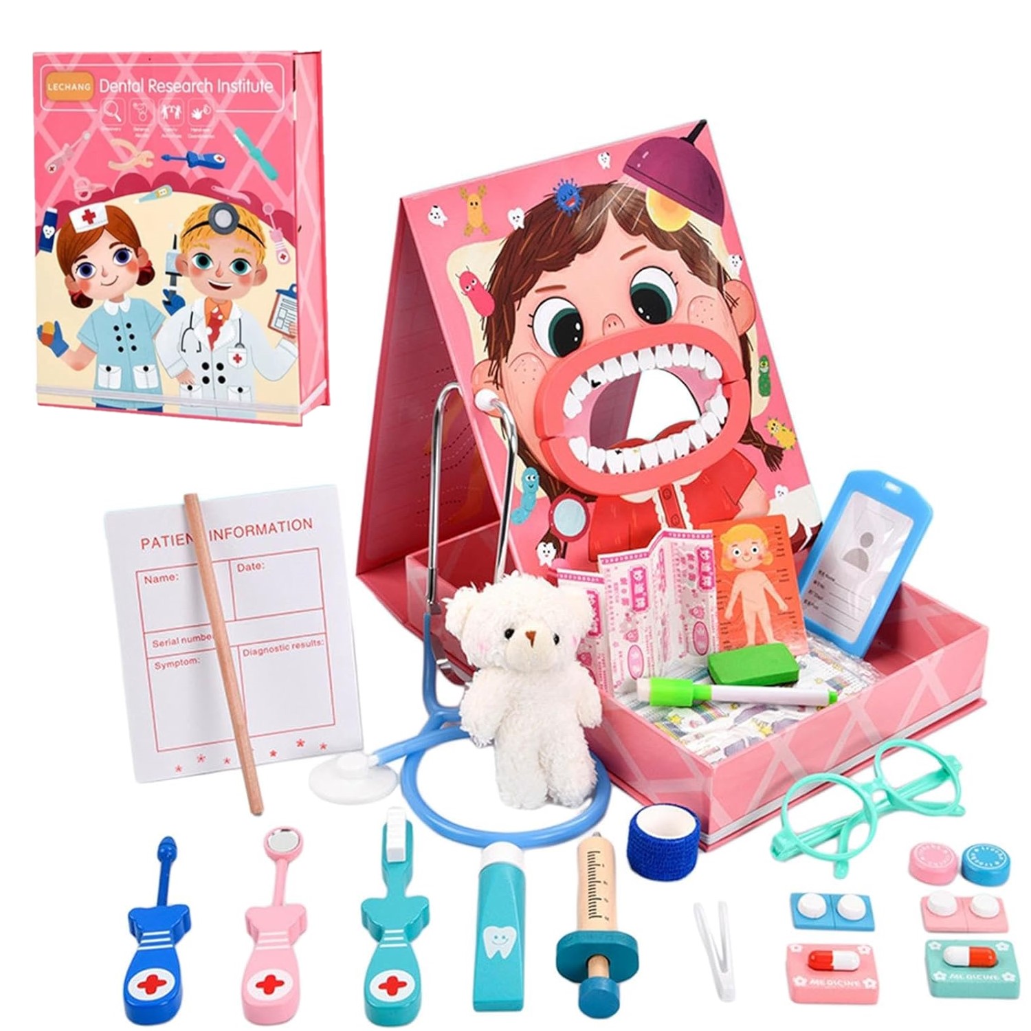 Trusa Dentist Fetite Set cutia medicala din lemn Jucarii Doctor