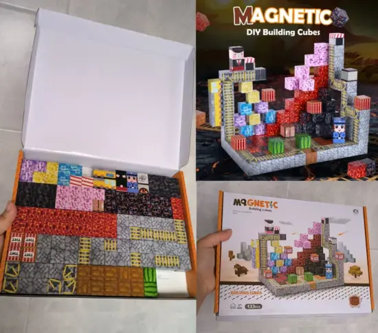 Set 133 Cuburi magnetice MineCraft Jucarii Stem de construit