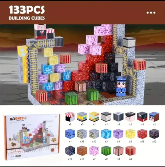 Set 133 Cuburi magnetice MineCraft Jucarii Stem de construit