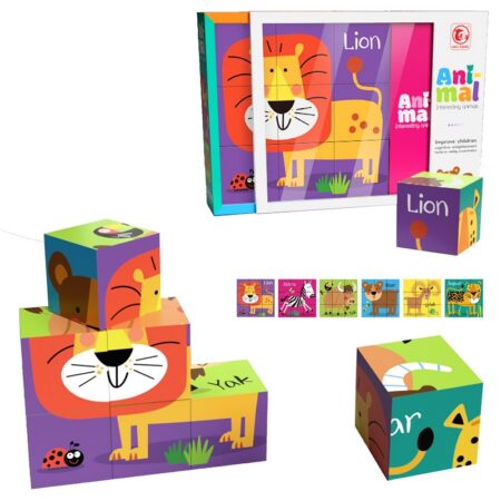 Set 9 Cuburi Joc Puzzle 6in1 Animale de la Gradina Zoologica