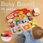 Casuta interactiva Montessori Busy Board Lumini Sunete Tabla 15 activitati