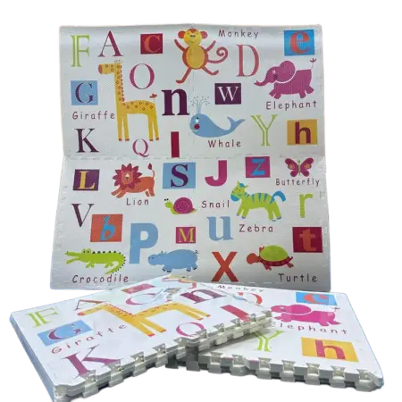 Covor joaca copii Animale Jungla cu Alfabet Puzzle burete 120x120cm