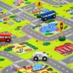 Covor joaca copii Oraselul Traseu Puzzle burete Trafic 90x90 cm