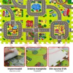 Covor joaca copii Oraselul Traseu Puzzle burete Trafic 90x90 cm