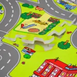 Covor joaca copii Oraselul Traseu Puzzle burete Trafic 90x90 cm