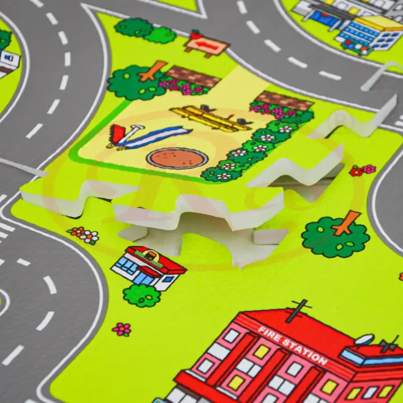 Covor joaca copii Oraselul Traseu Puzzle burete Trafic 90x90 cm