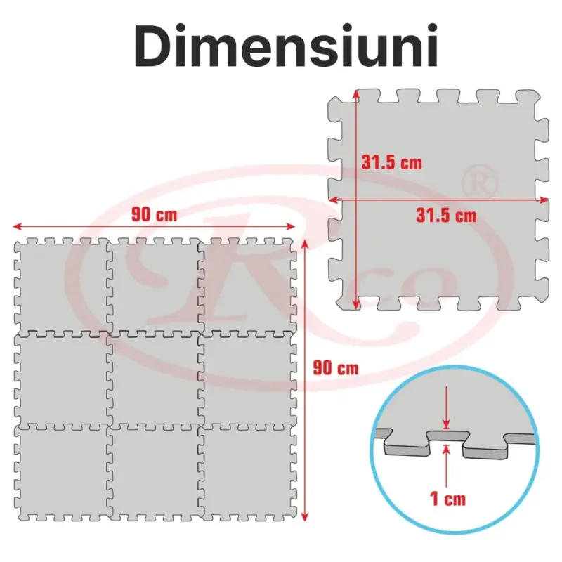 Covor joaca copii Oraselul Traseu Puzzle burete Trafic 90x90 cm