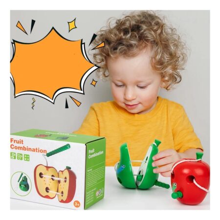 Joc Montessori de snuruit din lemn copii Set 2 fructe cu omida