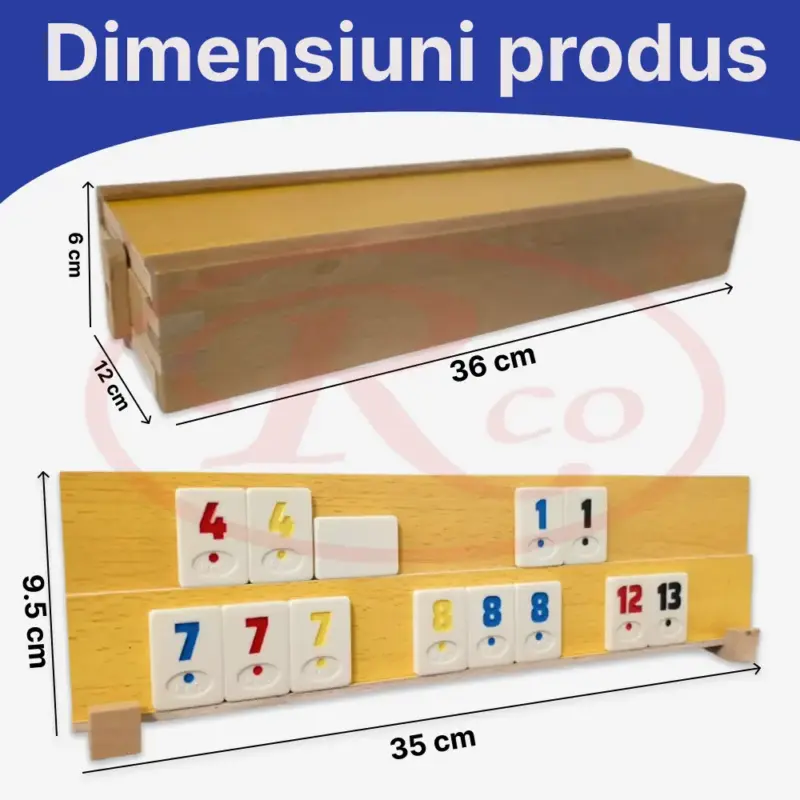 Joc Remi clasic cu Suport din lemn Tabla lemn si Piese din piatra Rumy