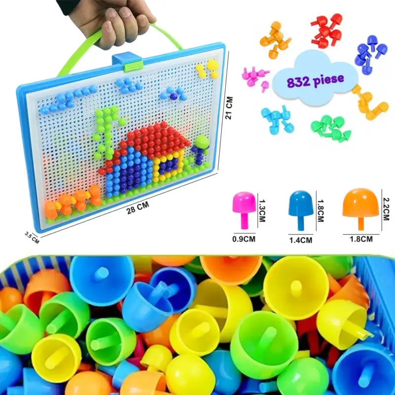 Joc creativ 832 piese Mozaic copii cu butoni colorati din plastic