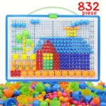 Joc creativ 832 piese Mozaic copii cu butoni colorati din plastic