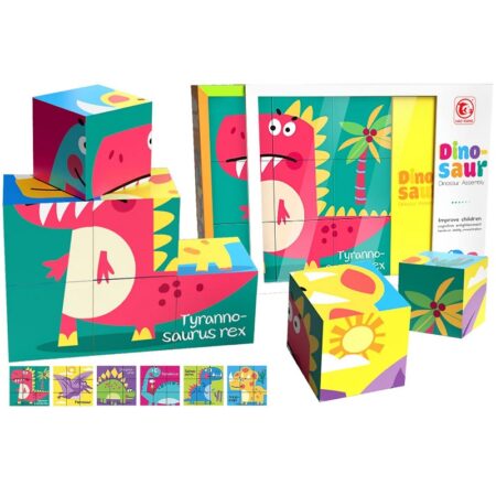 Set 9 Cuburi Dinozauri Joc Puzzle 6in1 Animale preistorice