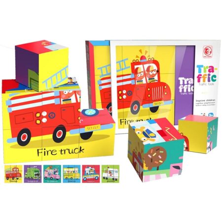 Set 9 Cuburi cu Vehicule de transport Joc Puzzle 6in1 Masini