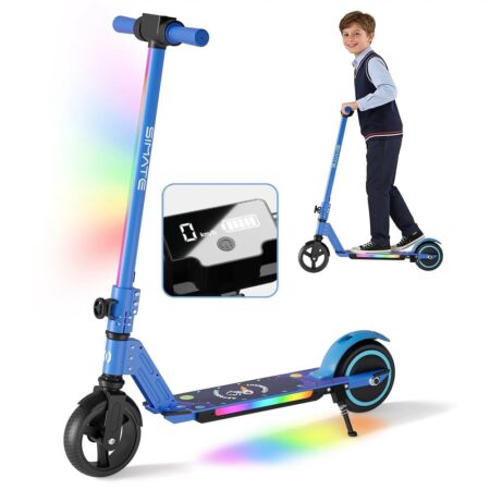 Trotineta Electrica Bleu cu suspensie Pliabila Lumini Motor 150W Viteza 12kmh