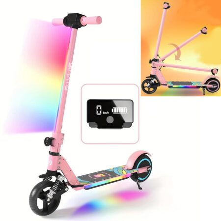 Trotineta Electrica Roz cu suspensie Pliabila Lumini Motor 150W Viteza 12kmh