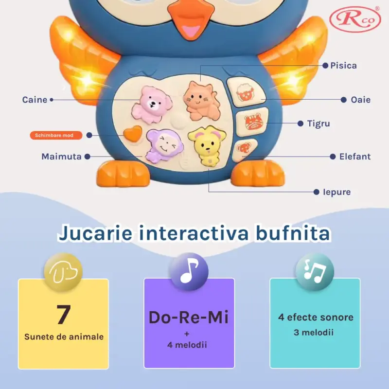 Jucarie interactiva bebe Bufnita vesela dansatoare cu lumini si muzica