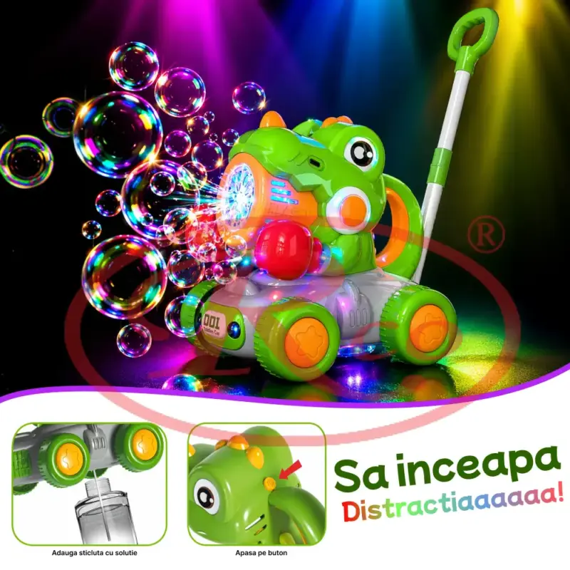 Jucarie interactiva de impins Dinozaurul cu baloane cu baterie USB