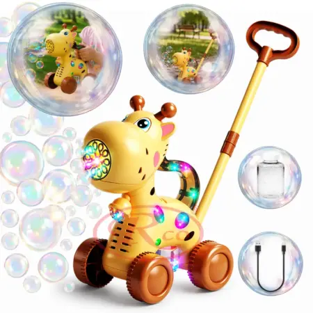 Jucarie interactiva de impins Girafa cu baloane cu baterie USB copii