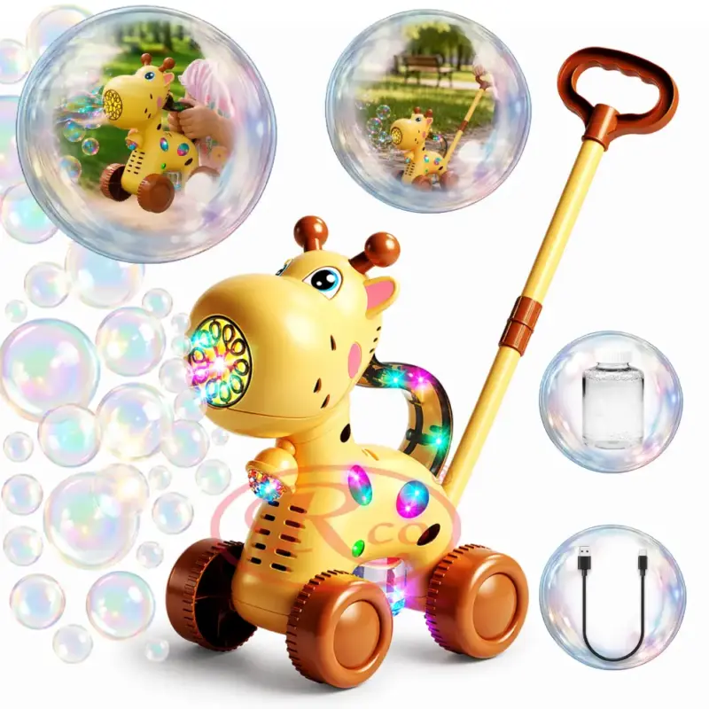 Jucarie interactiva de impins Girafa cu baloane cu baterie USB copii