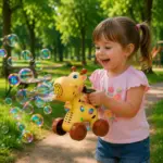 Jucarie interactiva de impins Girafa cu baloane cu baterie USB copii