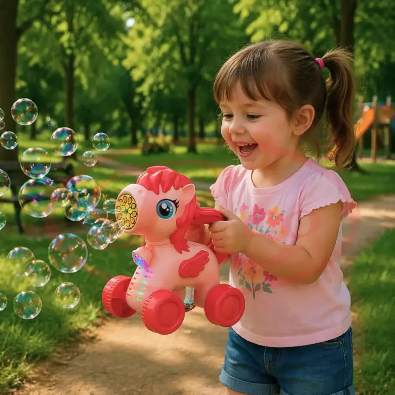 Jucarie interactiva de impins Unicorn cu baloane cu baterie USB