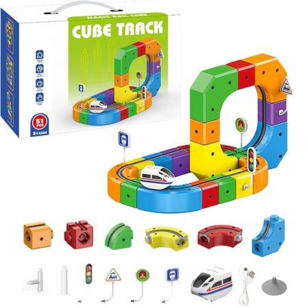 Jucarie circuit 51 piese cu Trenuletul electric Pista flexibila Cuburi STEM