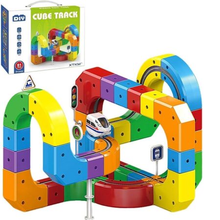 Jucarie circuit 81 piese cu Trenuletul electric Pista flexibila Cuburi STEM