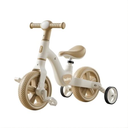 Bicicleta de echilibru 2in1 Crem cu roti ajutatoare detasabile si lumini