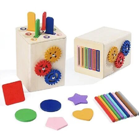 Cutia permanentei cu forme Joc Montessori lemn 6in1 Cub sortare
