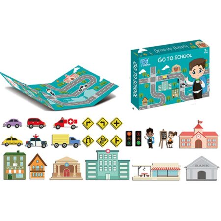 Puzzle magnetic Drumul in oras Joc educativ Carte cu 23 de piese